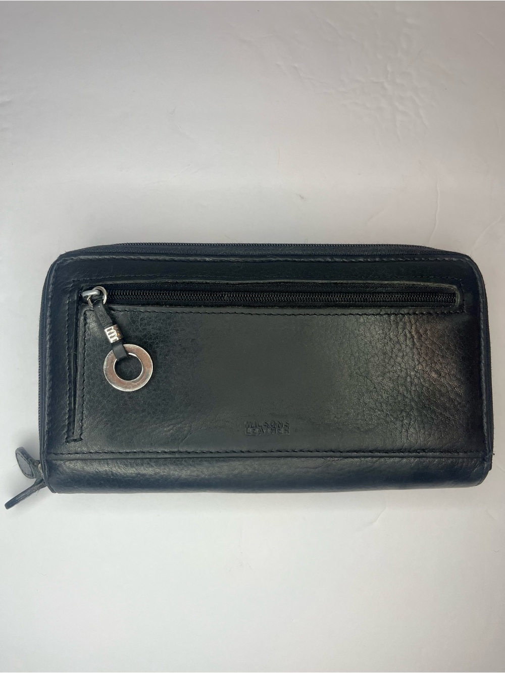 Wilson Leather Black Genuine Leather Zip Wallet